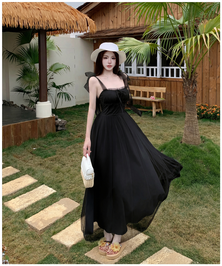 Tender gauze summer dress vacation sling long dress for women