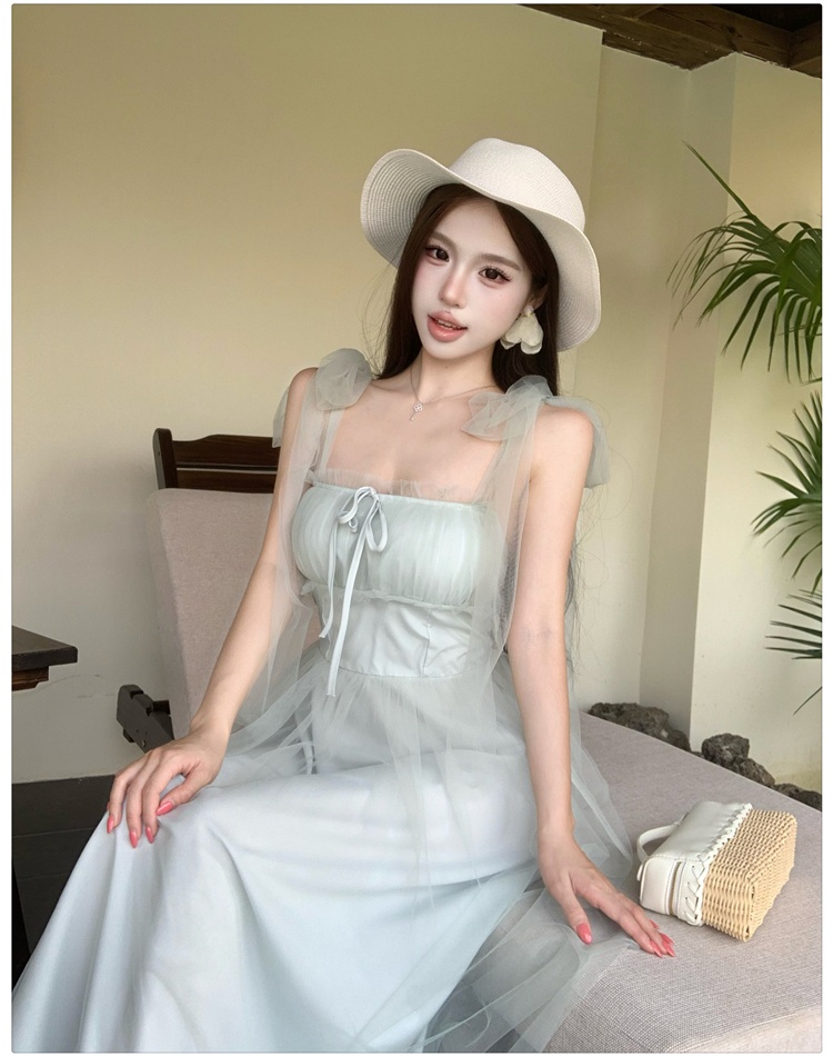 Tender gauze summer dress vacation sling long dress for women