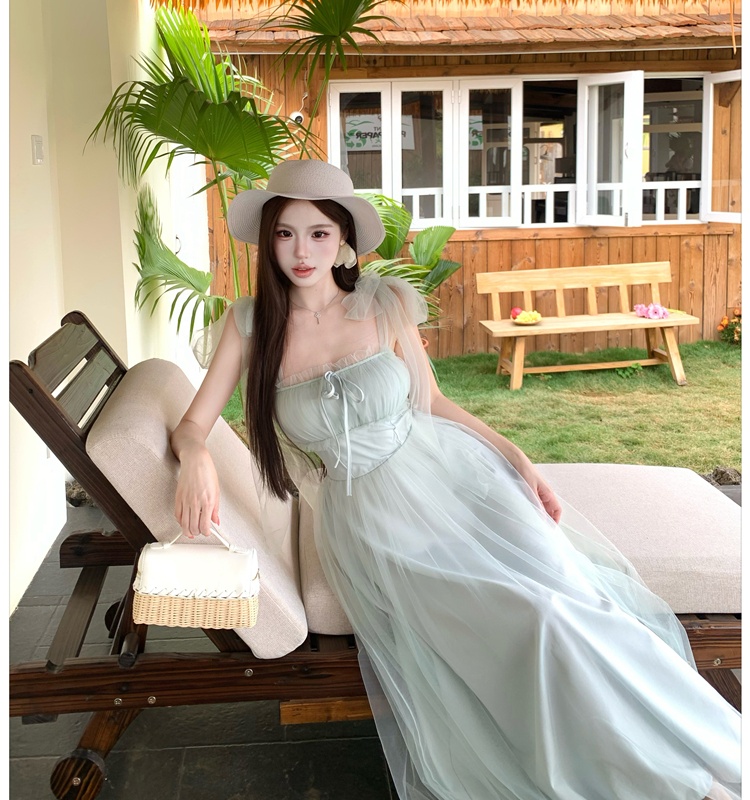Tender gauze summer dress vacation sling long dress for women