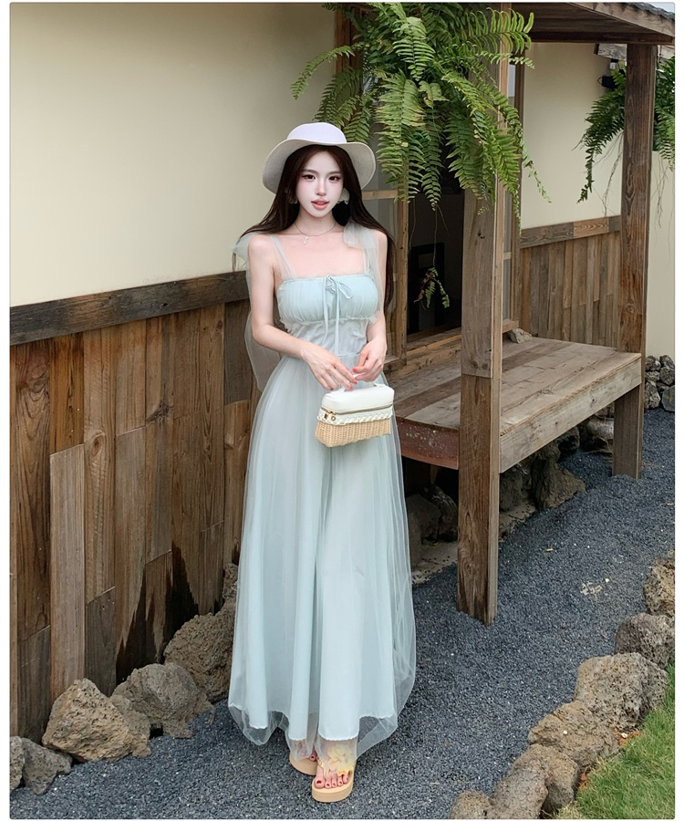 Tender gauze summer dress vacation sling long dress for women