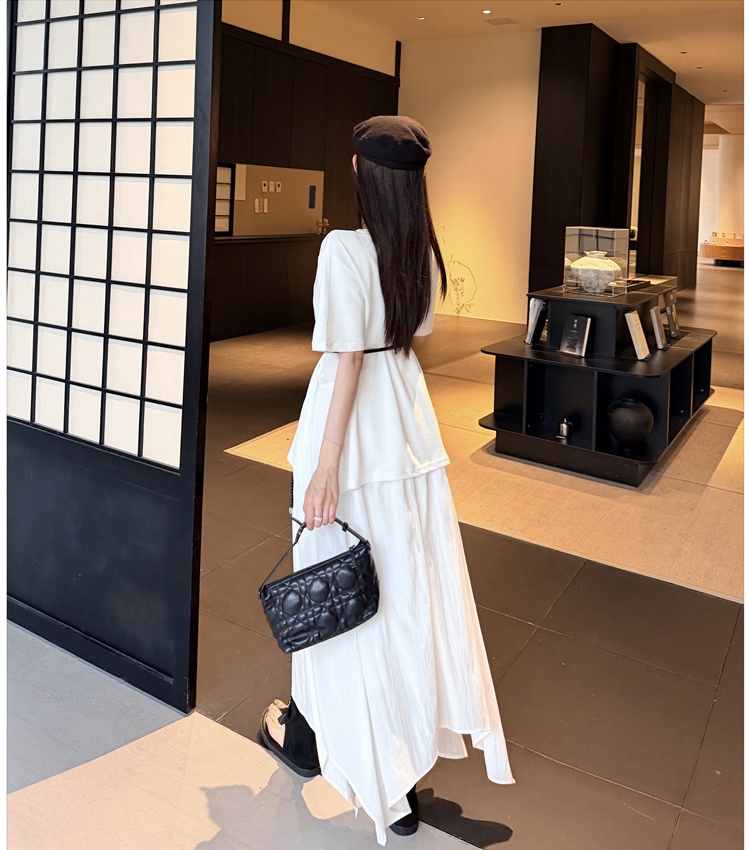 Simple round neck long dress elegant Pseudo-two T-shirt