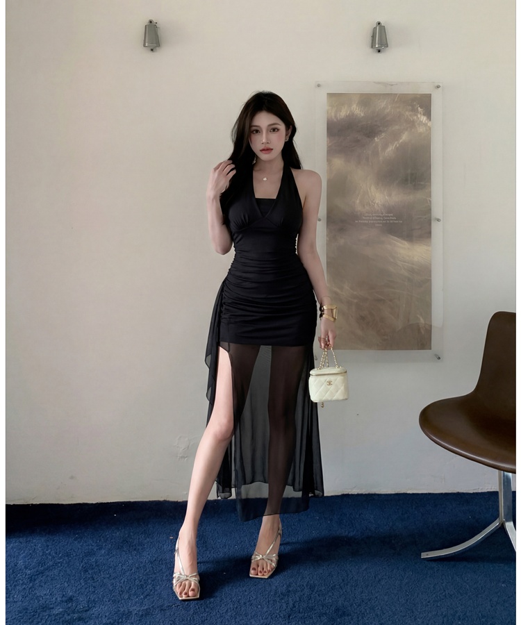 Halter package hip dress pinched waist summer long dress
