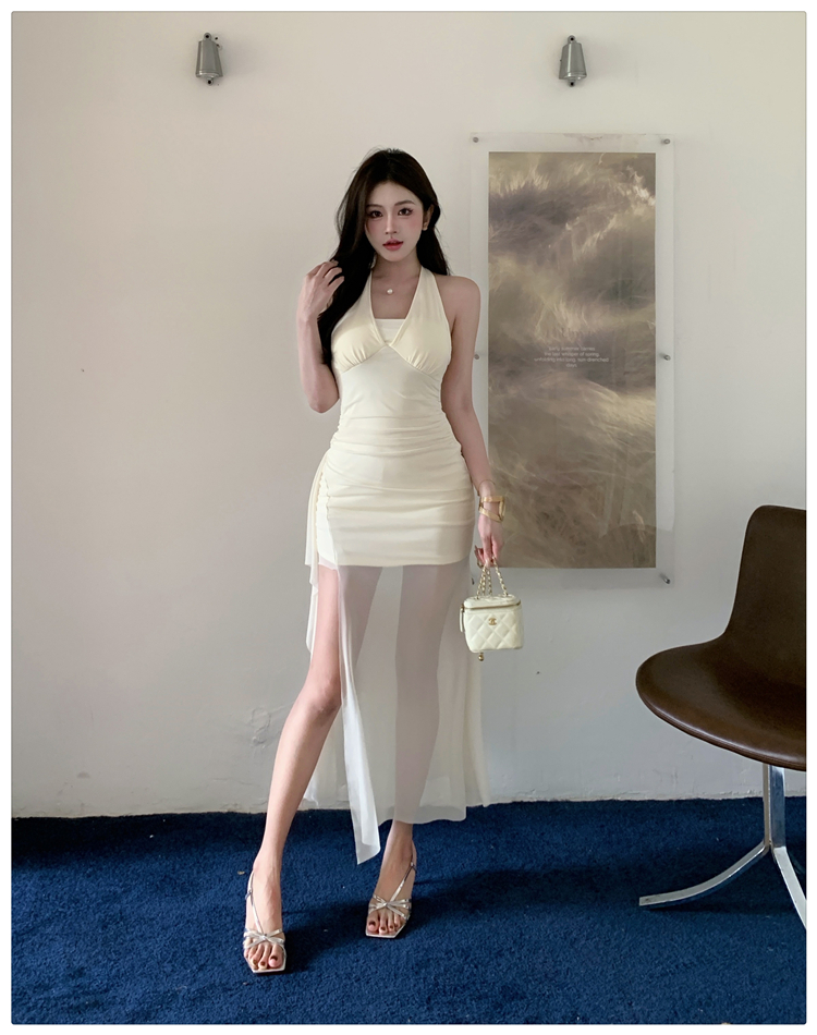 Halter package hip dress pinched waist summer long dress
