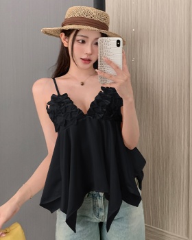 Umbrella swing sexy satin vest sling bow V-neck tops