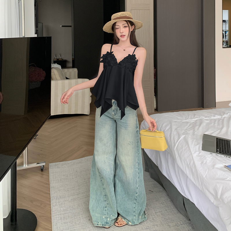 Umbrella swing sexy satin vest sling bow V-neck tops