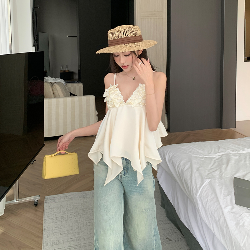 Umbrella swing sexy satin vest sling bow V-neck tops