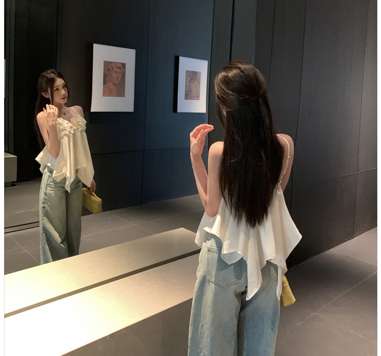 Umbrella swing sexy satin vest sling bow V-neck tops