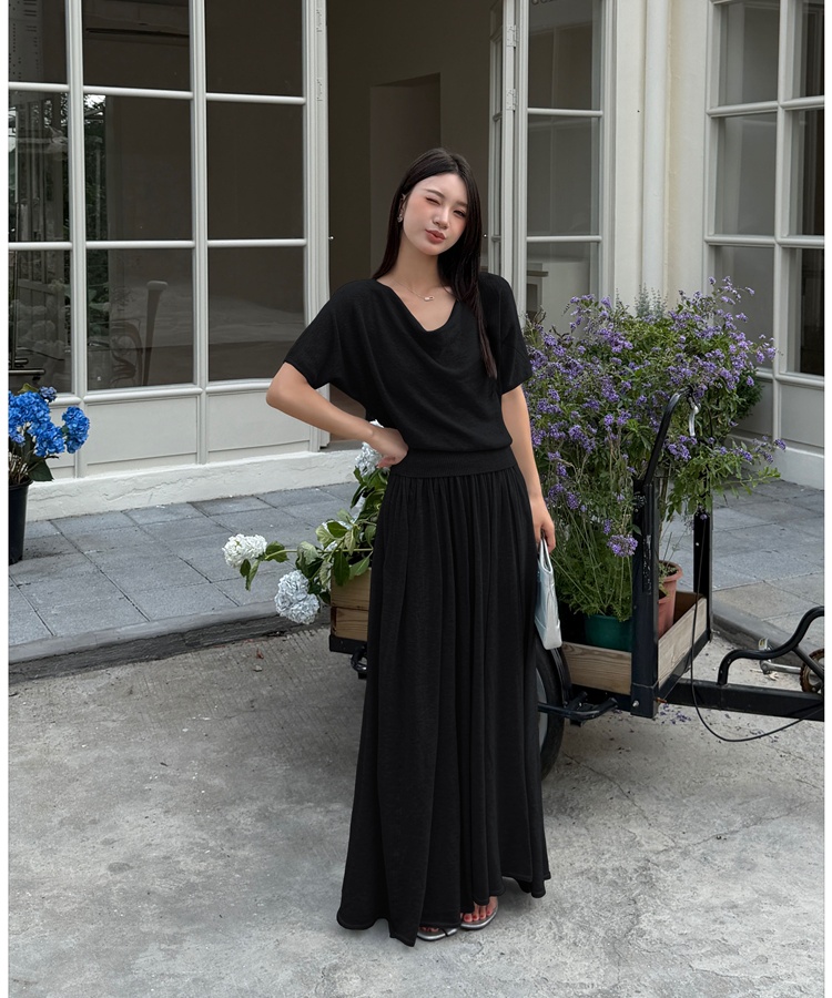 Lazy knitted tops big skirt loose long skirt 2pcs set
