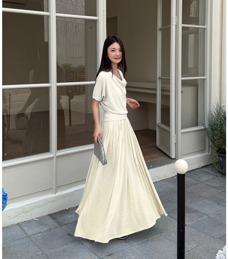 Lazy knitted tops big skirt loose long skirt 2pcs set