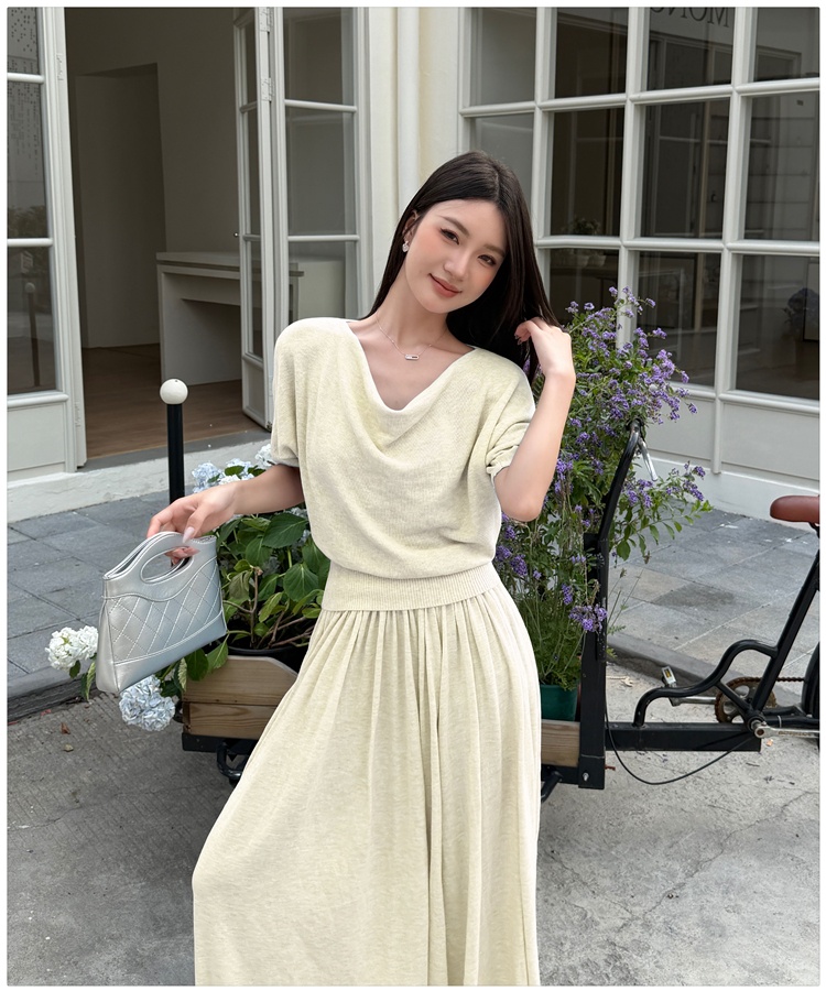 Lazy knitted tops big skirt loose long skirt 2pcs set