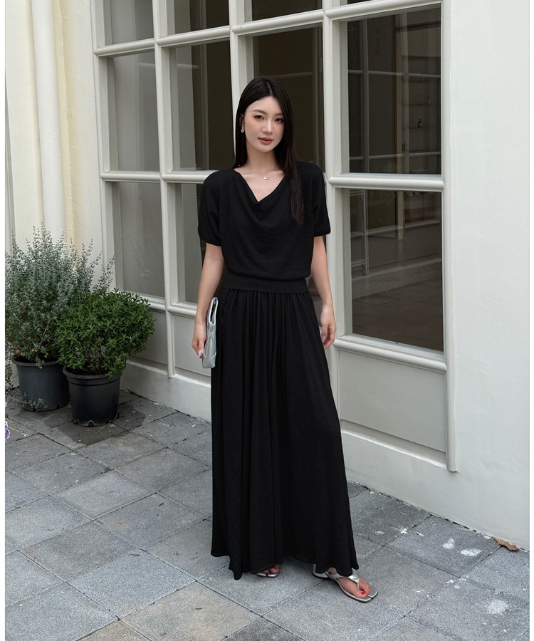 Lazy knitted tops big skirt loose long skirt 2pcs set