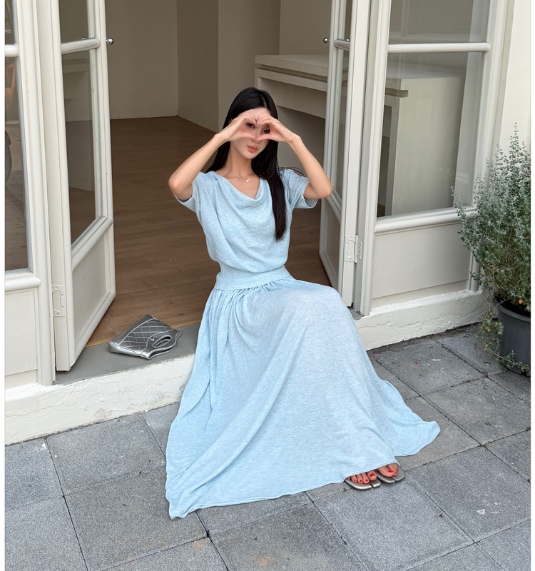 Lazy knitted tops big skirt loose long skirt 2pcs set