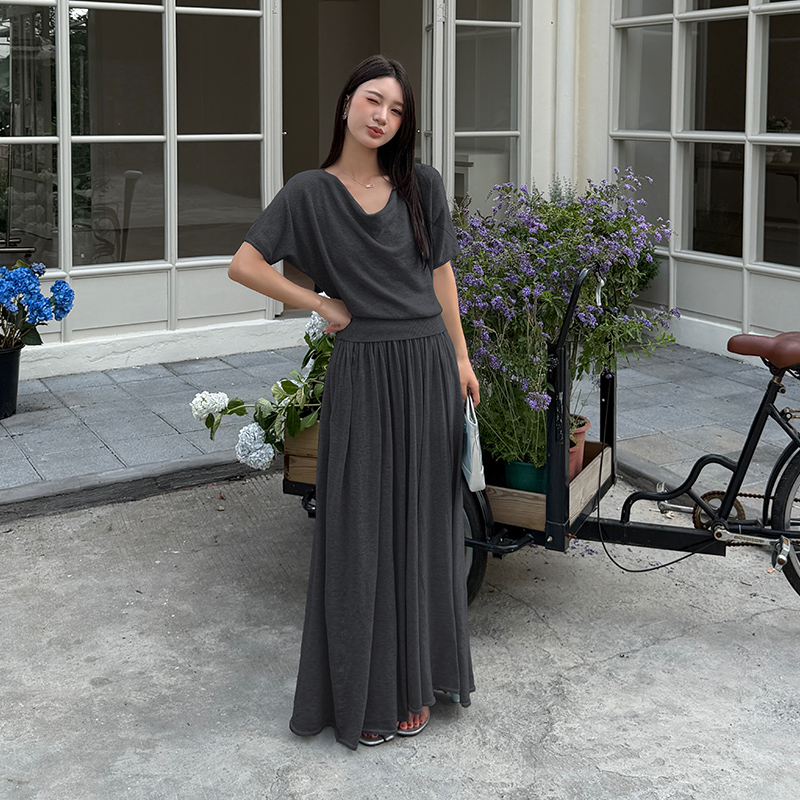 Lazy knitted tops big skirt loose long skirt 2pcs set
