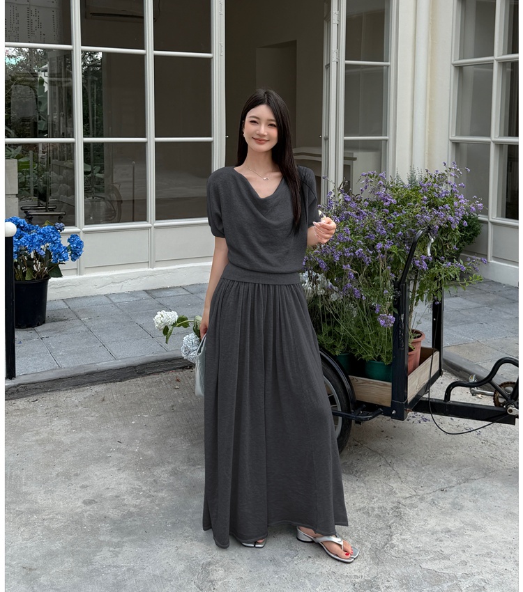 Lazy knitted tops big skirt loose long skirt 2pcs set