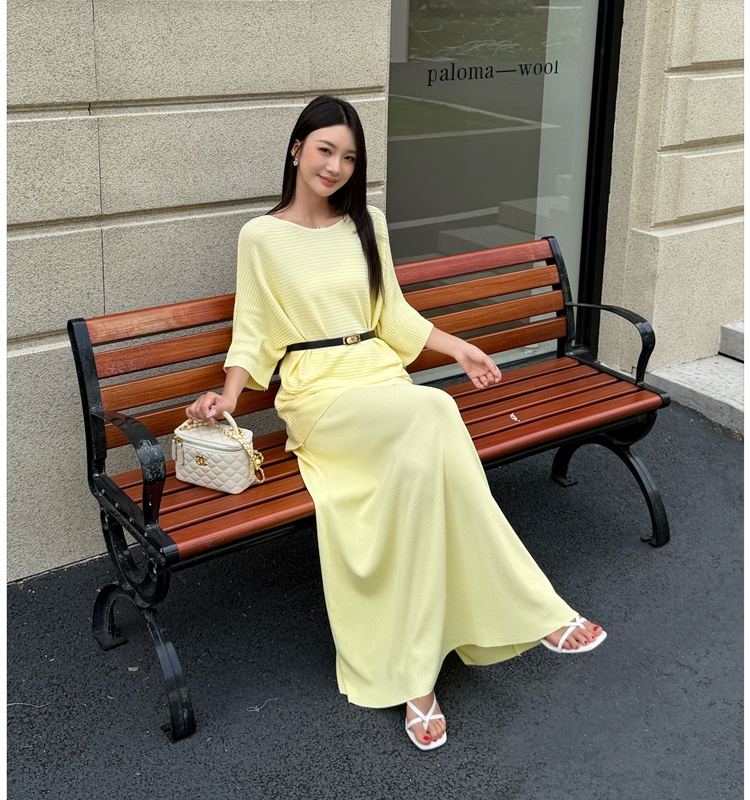 Temperament long skirt pinched waist sweater 2pcs set