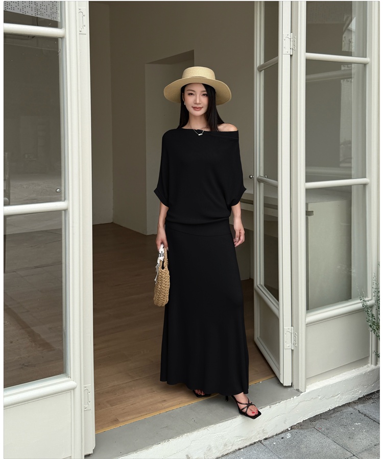 Strapless lazy long skirt bat sleeve Casual tops a set