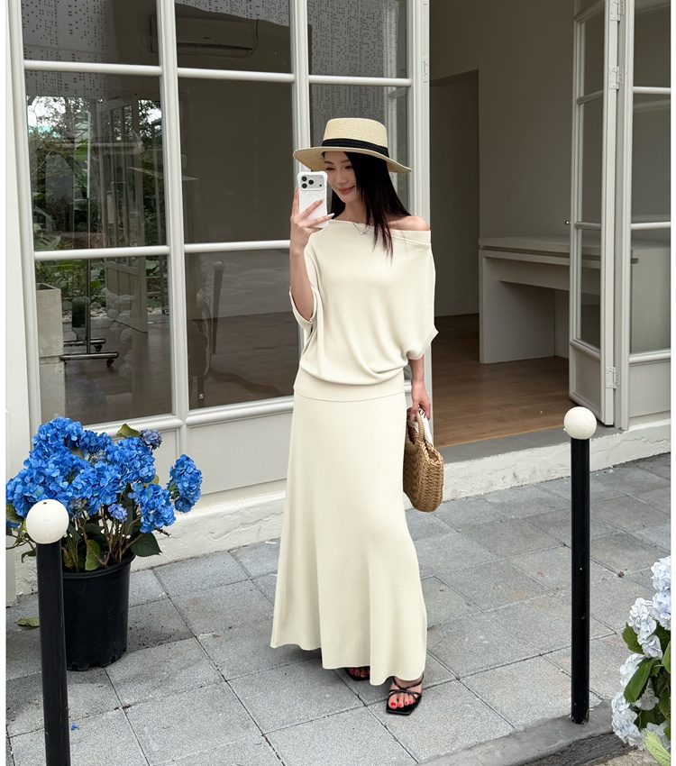 Strapless lazy long skirt bat sleeve Casual tops a set