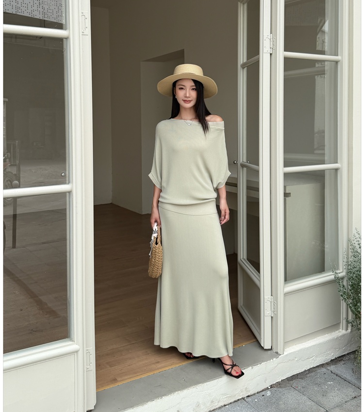 Strapless lazy long skirt bat sleeve Casual tops a set