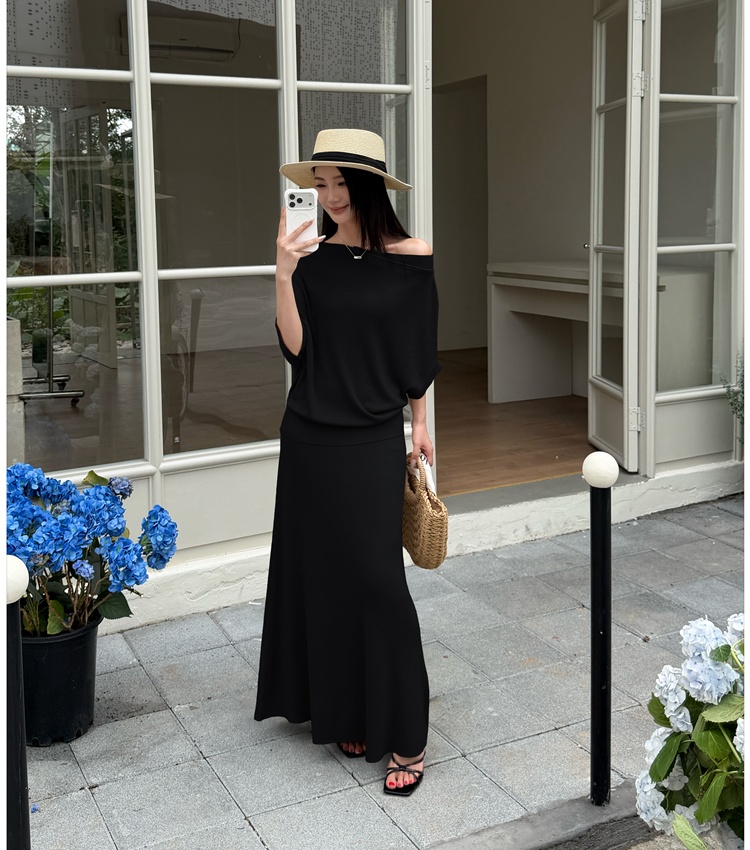 Strapless lazy long skirt bat sleeve Casual tops a set