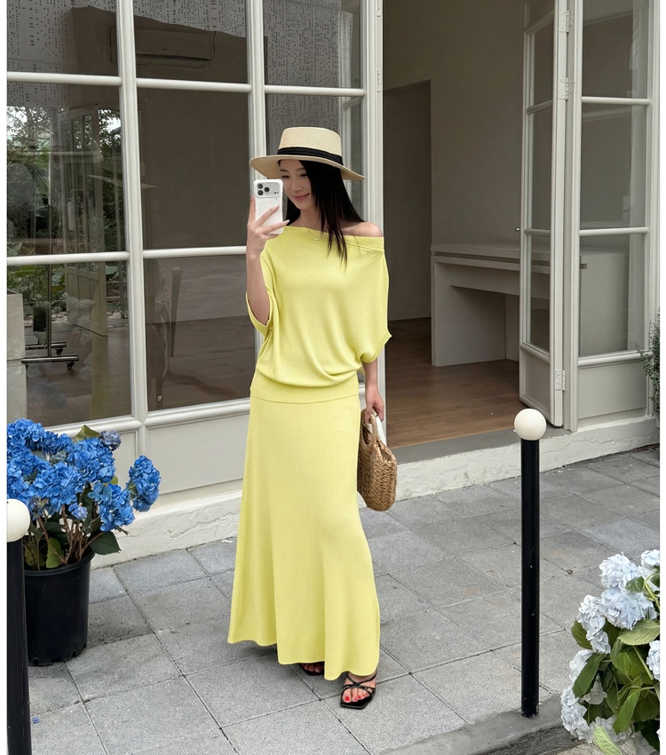 Strapless lazy long skirt bat sleeve Casual tops a set