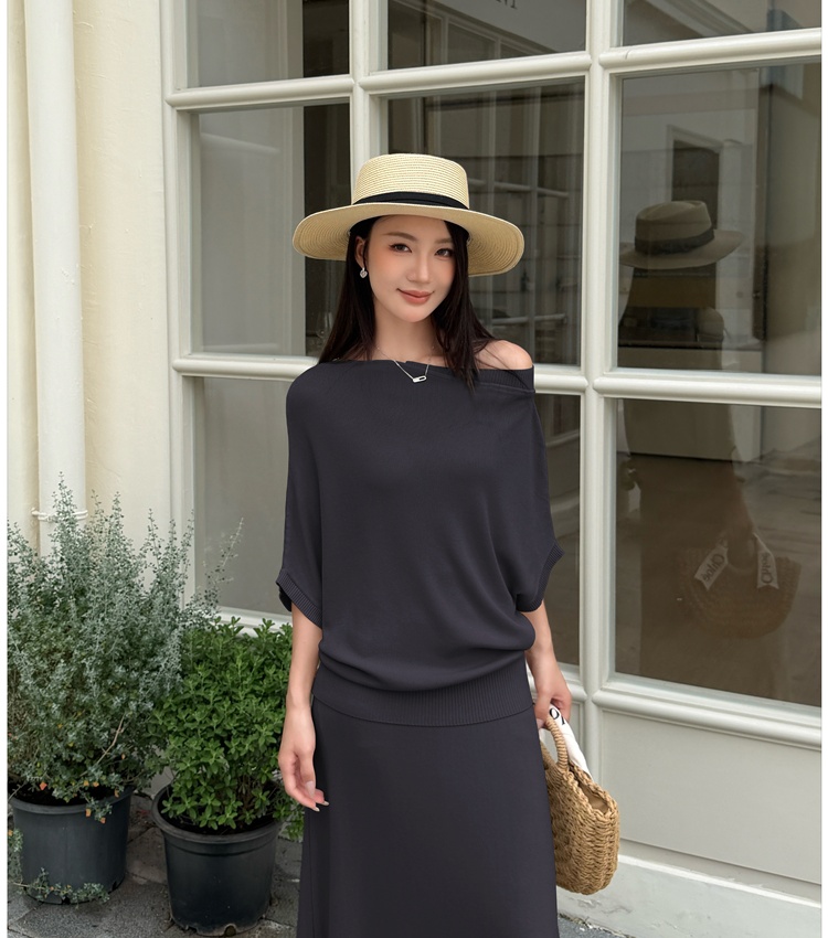 Strapless lazy long skirt bat sleeve Casual tops a set