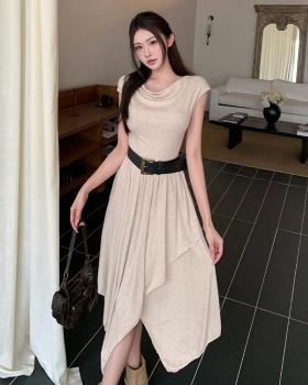 Frenum long pinched waist slim small fellow irregular dress