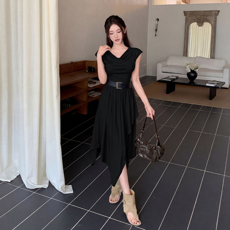 Frenum long pinched waist slim small fellow irregular dress