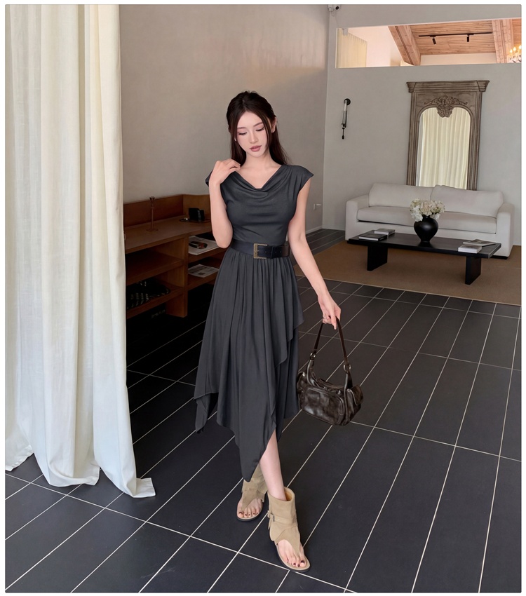 Frenum long pinched waist slim small fellow irregular dress