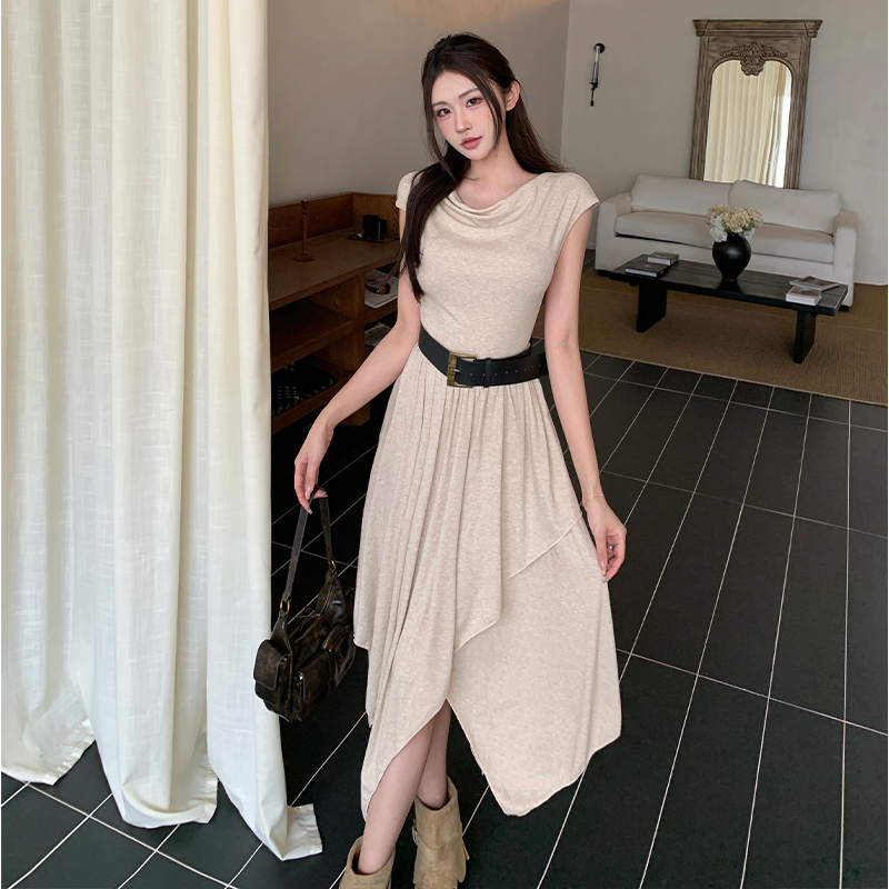 Frenum long pinched waist slim small fellow irregular dress