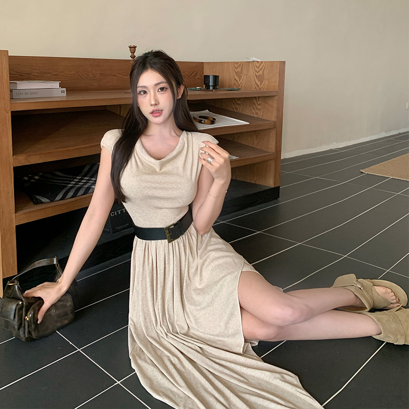 Frenum long pinched waist slim small fellow irregular dress