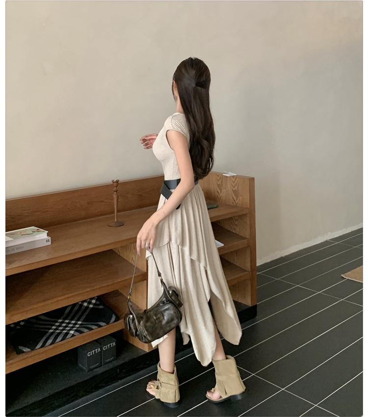 Frenum long pinched waist slim small fellow irregular dress