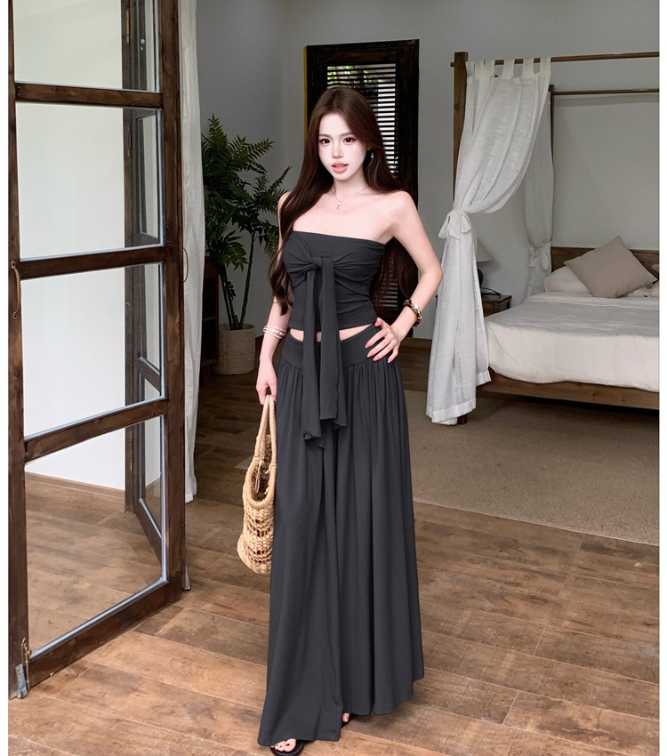 Korean style high waist enticement long skirt 2pcs set