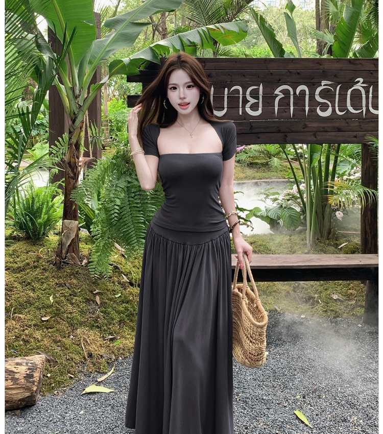 Korean style high waist enticement long skirt 2pcs set