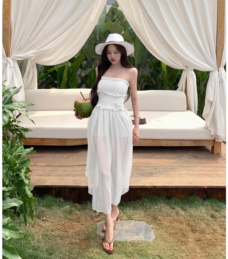 Elastic long dress flowers dress for women