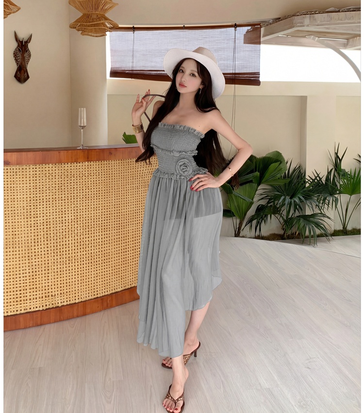 Elastic long dress flowers dress for women