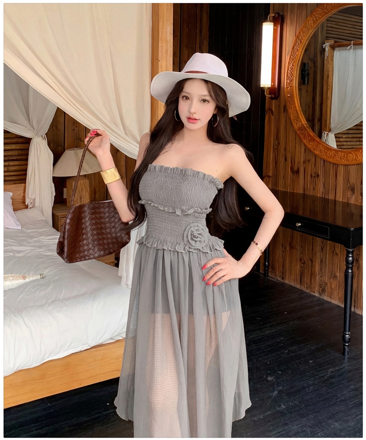 Elastic long dress flowers dress for women