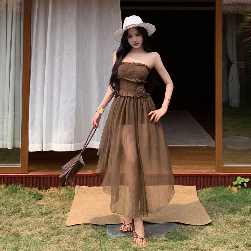 Elastic long dress flowers dress for women