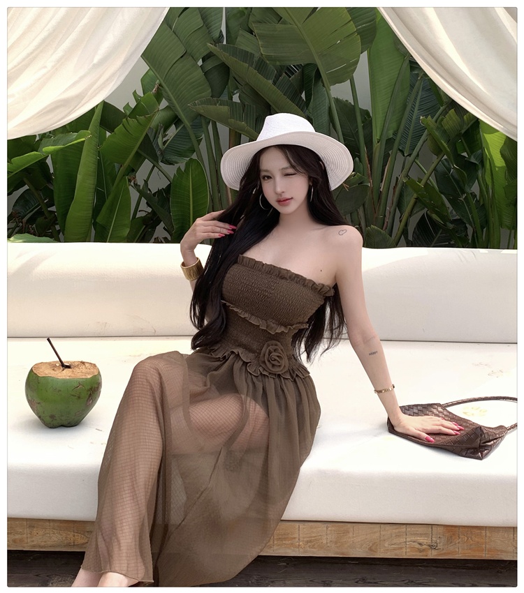 Elastic long dress flowers dress for women