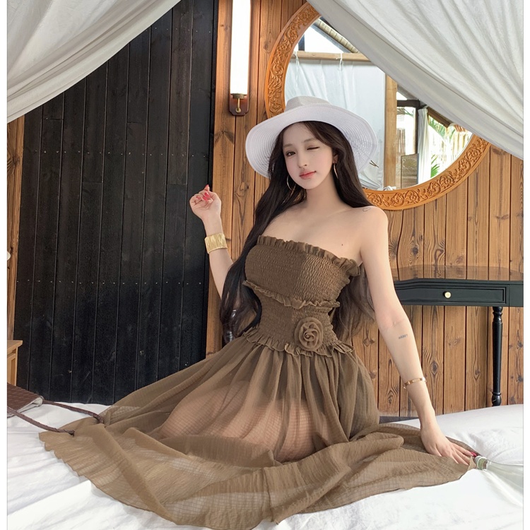 Elastic long dress flowers dress for women