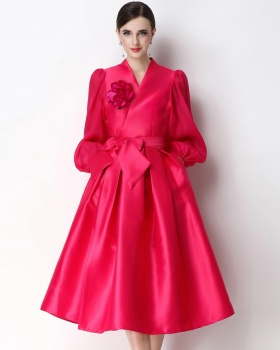 Temperament flowers formal dress pinched waist slim dress