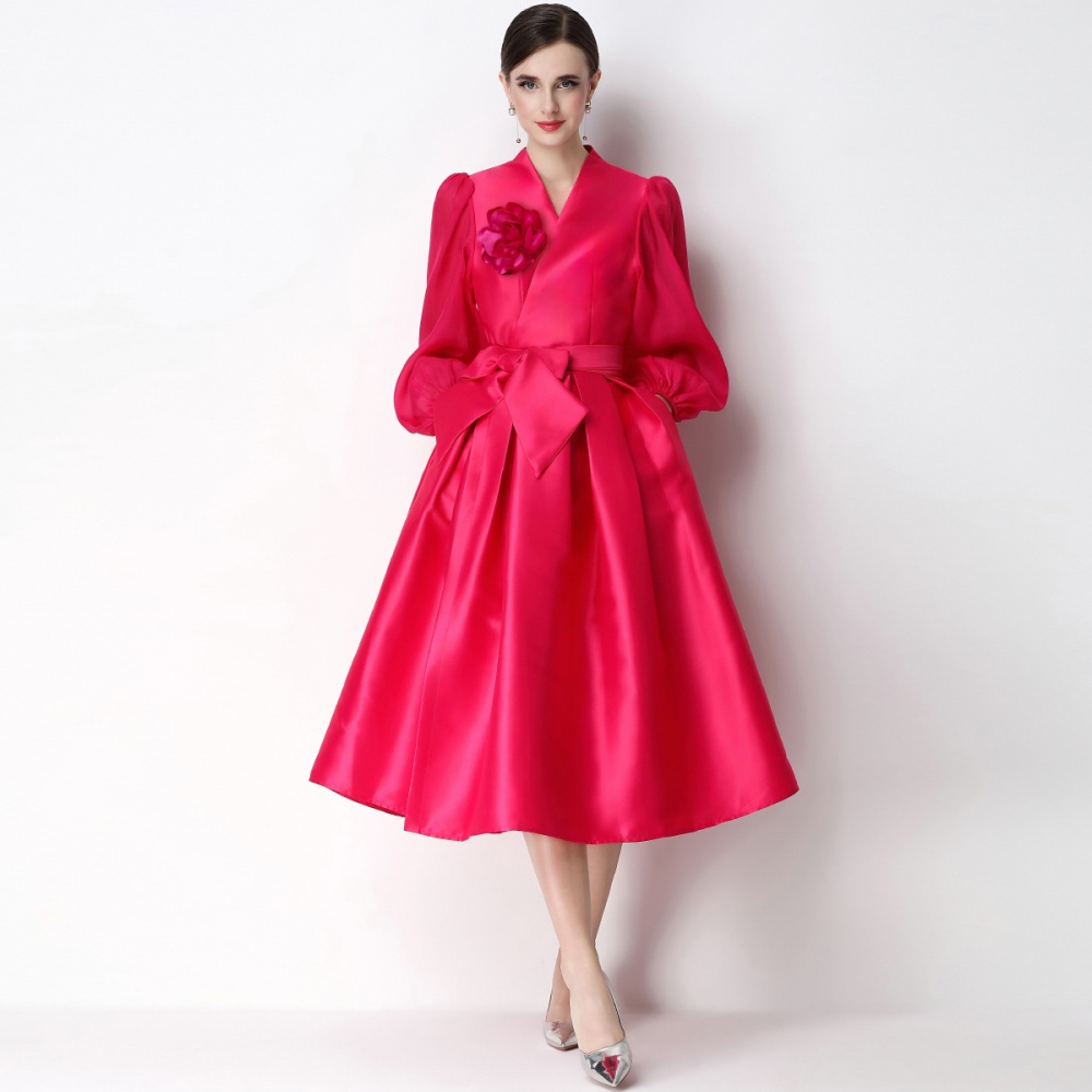 Temperament flowers formal dress pinched waist slim dress