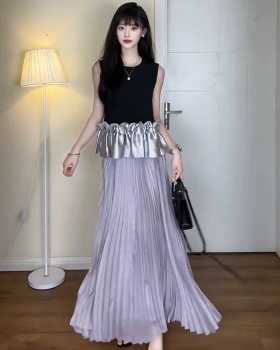 Sleeveless summer short skirt lotus leaf edges pleated tops