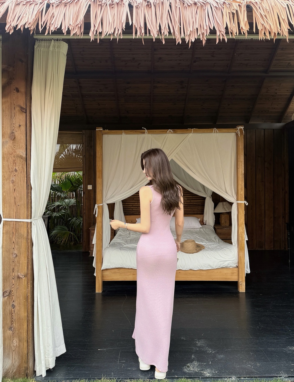 Knitted summer sleeveless dress sling slim long dress
