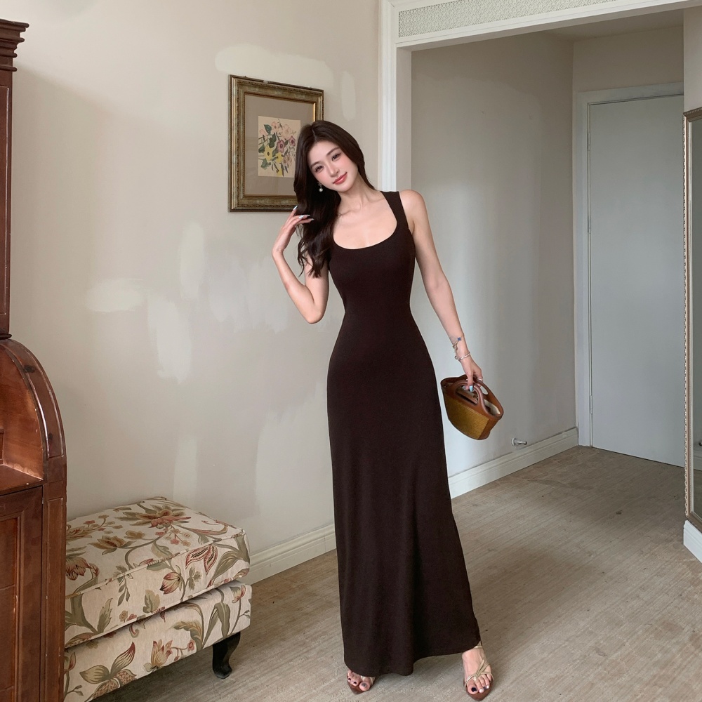 Knitted summer sleeveless dress sling slim long dress