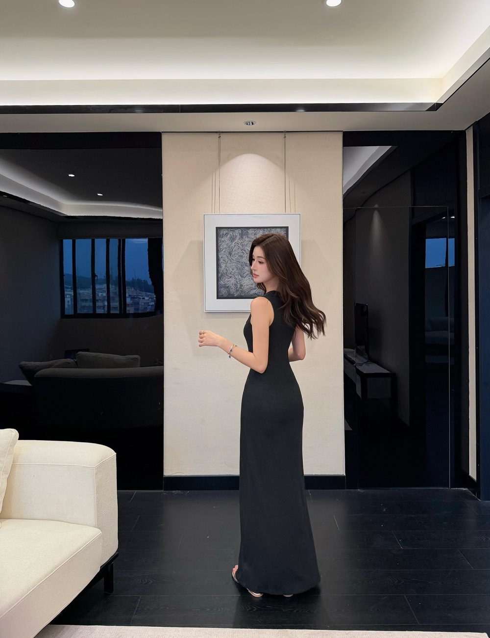 Knitted summer sleeveless dress sling slim long dress