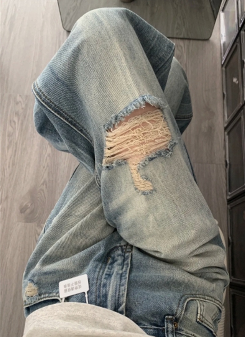 High waist loose jeans holes wide leg pants for women