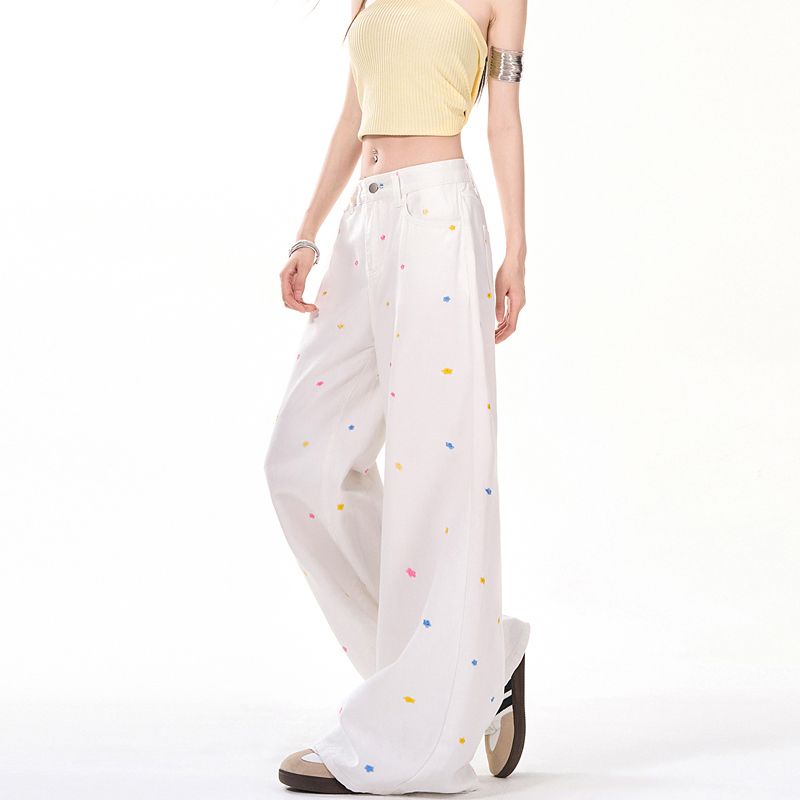 Loose straight pants fat mopping summer jeans for women