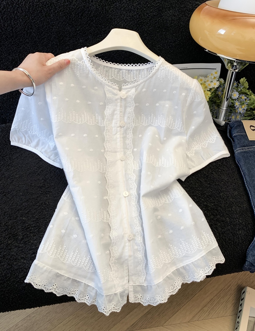 White sweet shirt short sleeve summer tops for women