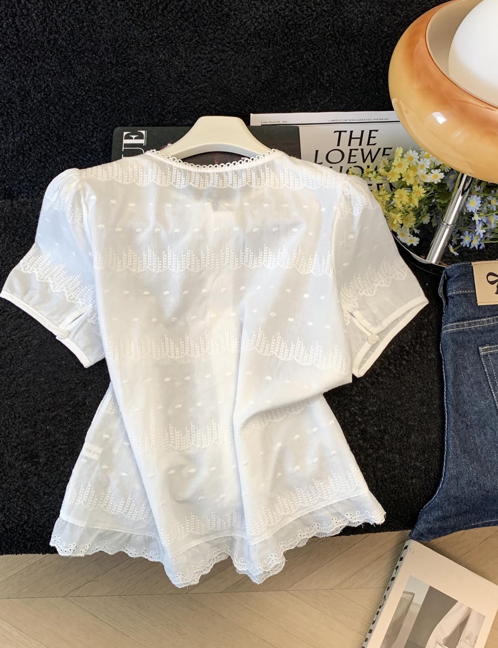 White sweet shirt short sleeve summer tops for women