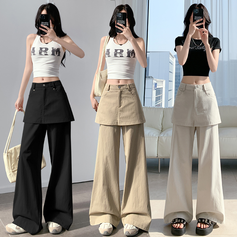 Slim wide leg pants Pseudo-two casual pants for women